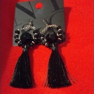 Black with Goldtone Feather Earrings